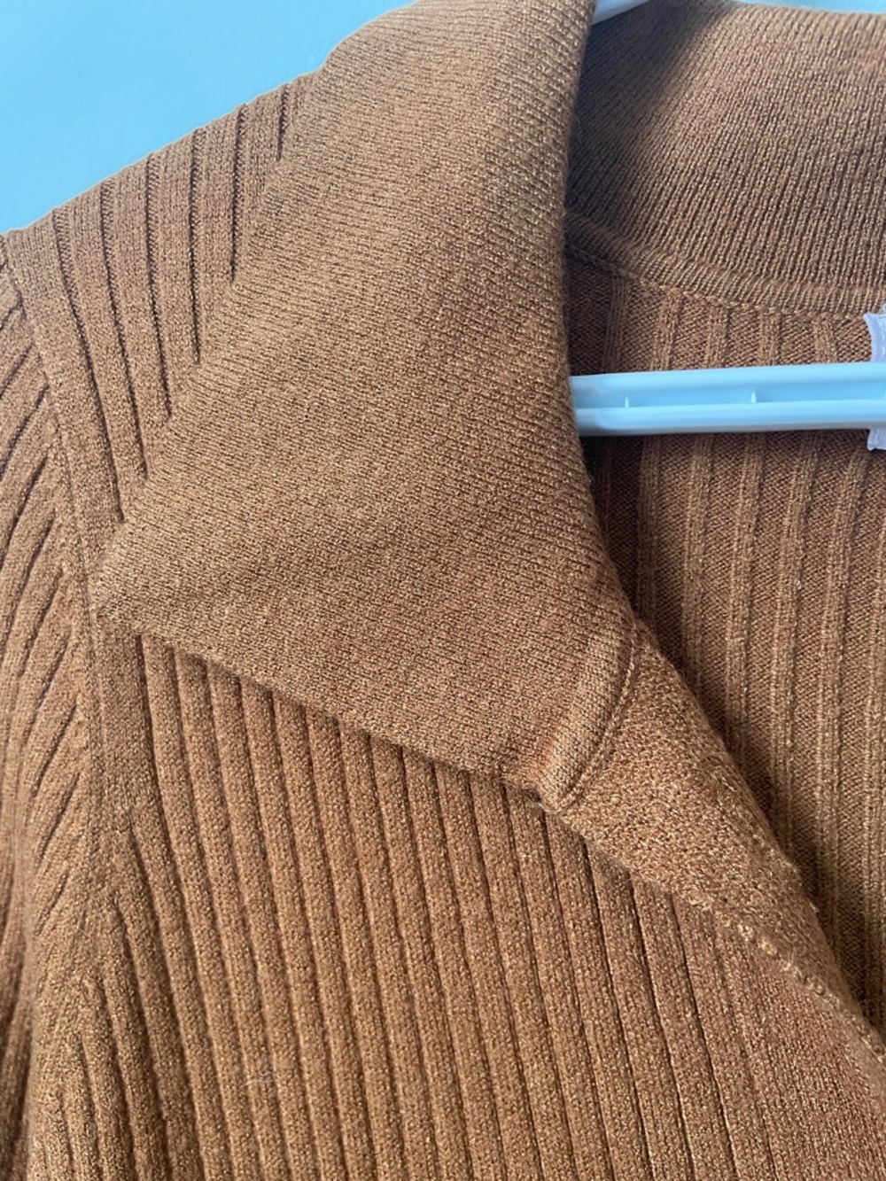 Heartloom Ribbed Button-Front Long Sleeve Midi Dress in Rust - Picture 6 of 7